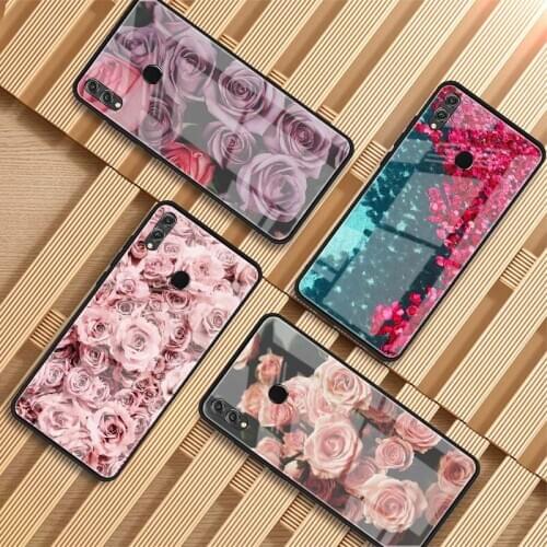 Rose Tempered Glass Phone Case For Huawei P20 P30 pro P40 lite Mate 20 30 pro 30 lite
