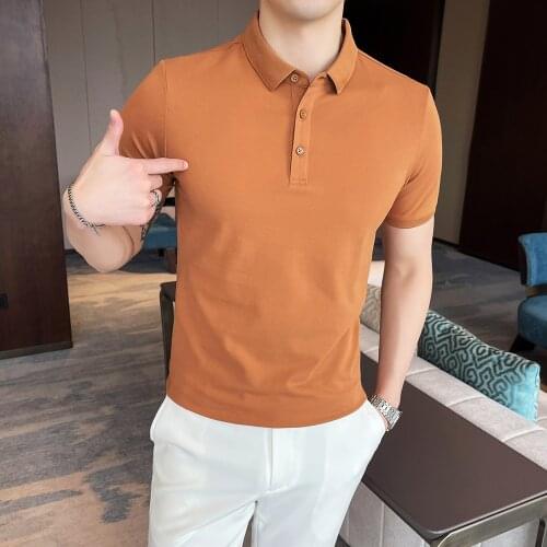 Dropshipping 2021 Summer Casual Polo Shirt Mens Short-sleeved Lapel Slim Cotton Casual Solid Color Polo Shirt Mens Large Size