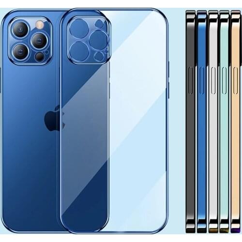 Square Frame Plating Silicone Phone Case For iPhone XR X 7 8 6 Plus SE 11 12 XS Pro Max 12Mini Transparent Shockproof Soft Cover