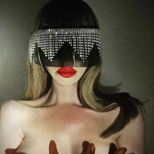 Luxury Big Frame Mask Diamond Goggle Eye Glasses Silver Shade Sun Glasses Rhinestone Oversized Mirror Sunglasses Women Men