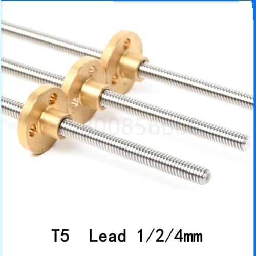 3D Printer CNC Trapezoidal Rod T5 Lead Screw 5mm Linear Shaft with Brass Nut Length 100/400/500/550mm Stepper Motor Driving