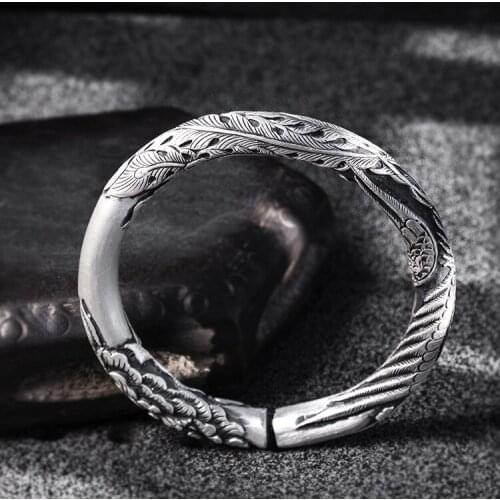 Heavy 999 Sterling Silver Women Mom handmade Bangle Cuff Bracelet jewelry gift A5180