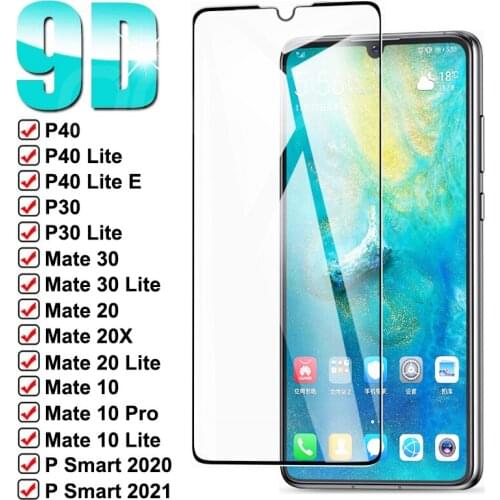 9D Tempered Glass For Huawei Mate 30 20 10 Lite 20X Screen Protector On P30 P40 Lite E P Smart Z S Protective Glass Film Case