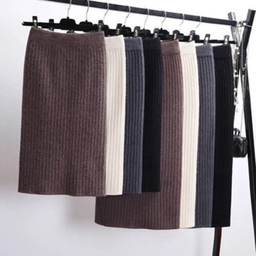 Womens Knit Straight Skirt With Slit High Waist Long Pencil Skirt Korean Style Beige Black Green Purple Tube Skirt