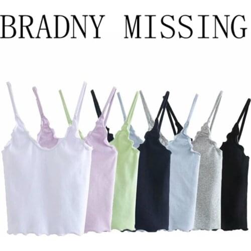 Sweet Women Soft Cotton V Neck Sling 2021 Summer Fashion Ladies High Street Cute Sling Solid Color Short Sling Top