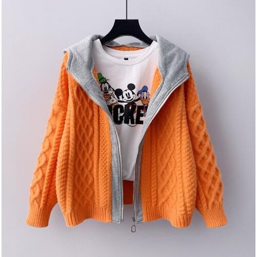 Women Vintage Crochet Knitted Fake Two Sweater Cardigan Korean Winter Casual Buttons Purple Short Christmas Hooded Sweaters Coat