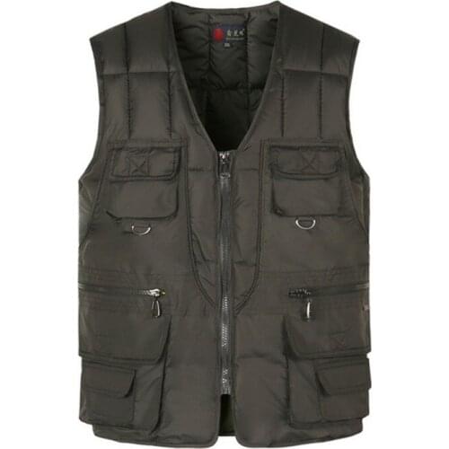 Multi Pocket Cotton Vest for Men Winter Padded Casual Thick Warm Photographer Sleeveless Outerwear Jacket with Many Pockets Male