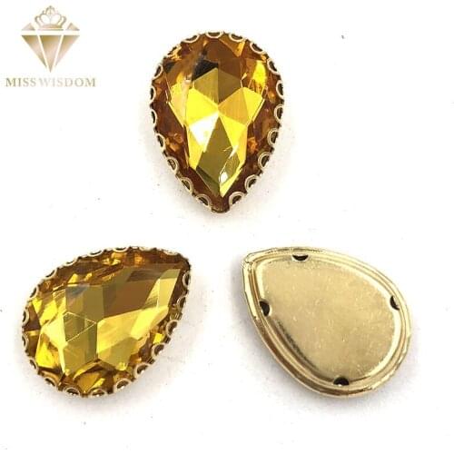 10X14/13x18mm gold yellow water drop gold bottom lacy shape claws glass crystal sew on rhinestones Diy clothing accessories