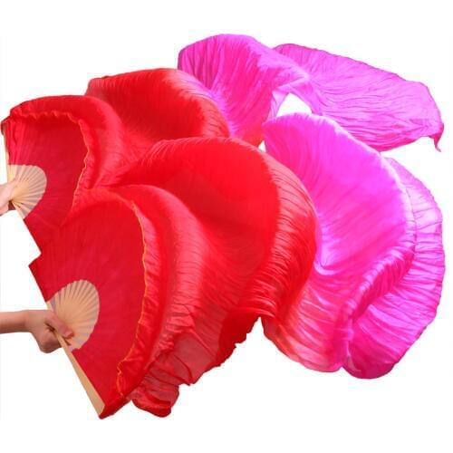 2016 female high quality Chinese silk veils dance fans Pair of belly dancing fans cheap hot sale red + ROSE RED