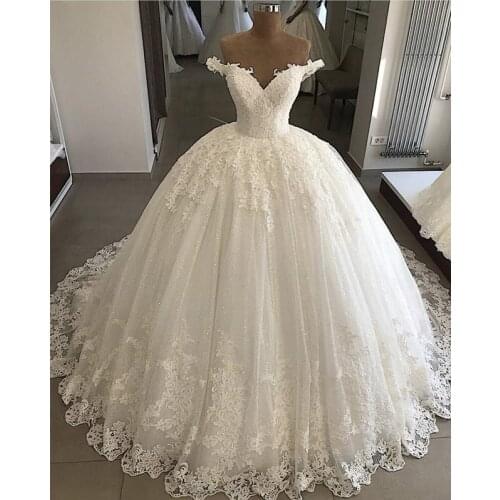 2019 Vintage Lace Wedding Dresses Plus Size Appliques Dubai Elegant Bridal Gowns Lace Up Puffy Ball Gowns Vestido De Novia