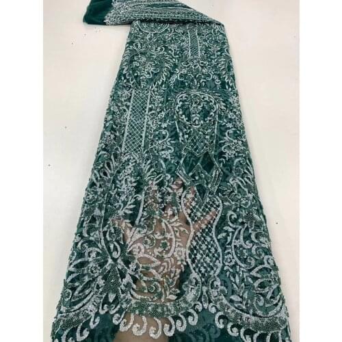 2021 Nigerian Mesh Lace Fabric African Beads Lace Fabric High Quality French Mesh Tulle Lace Fabric For Wedding Dress Party