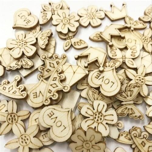 300PCS Wood Chip for Craft Randomly Mixed No Holes Wooden Plaque Botones Wood DIY Crafts Scrapbooking Accessories