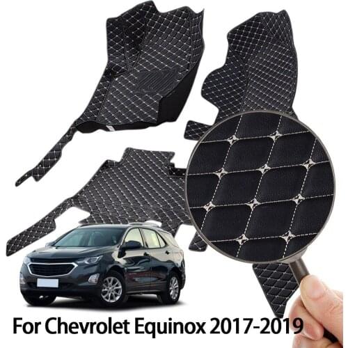 Car Floor Mats Set Fit for Chevrolet Equinox 2017-2019 Left Rudder Luxury Surround Black PU Leather Front & Rear Seat Carpets