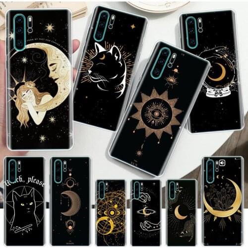Golden Moon Art Cat Black Soft Phone Case For Huawei Honor 10 9 20 Lite Y5 Y6 Y7 Y9 8A 8X 8S 7A 7X 9X 10i 20i Pro Cover Coque