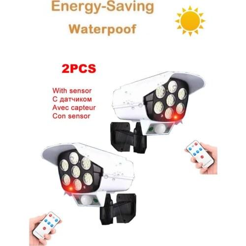 2pcs remote solar fake monitor dummy camera Light Recharged Leds Outdoor Waterproof Motion Sensor Garden Lamp Path Street Wall L