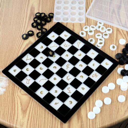 International Chess Game Decor Epoxy Resin Silicone Mold DIY Tools Black White Pieces Board Checkers Shiny Mould Craft