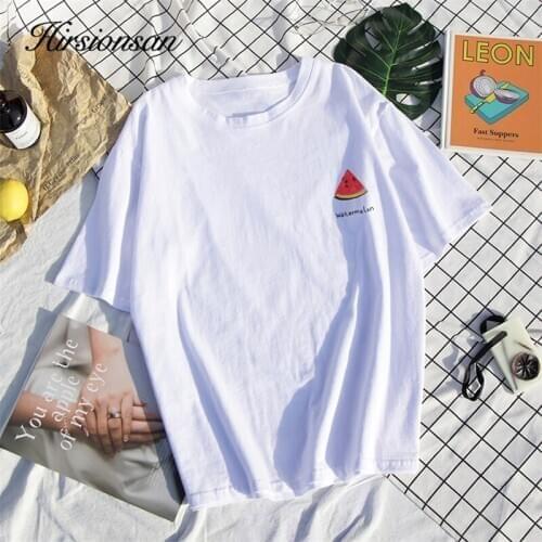 Hirsionsan 2020 T Shirt Women Harajuku Short Sleeve Print Tops Female Tees Plus Size Summer Shirts Kawaii 100% Cotton Tshirt