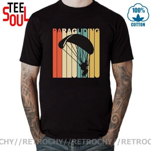 Retro Parachute T Shirt men Novelty Cool man Tops Tee Short Sleeve Tshirt Vintage Style Paragliding Silhouette T-shirt camisetas