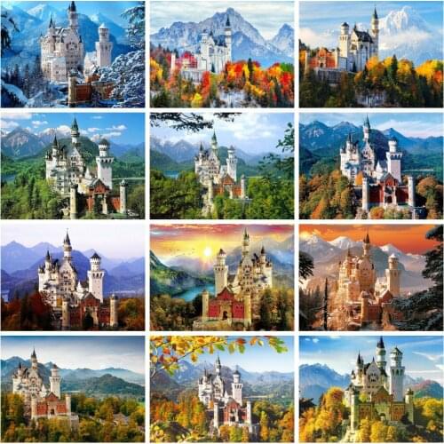 HUACAN 5D DIY Diamond Embroidery Painting Castle Cross Stitch Mosaic Landscape Full Square Drill Handicraft Home Decoration