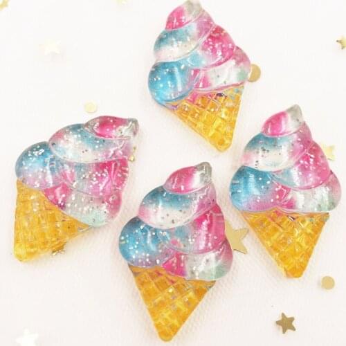 Kawaii Resin 3D Glitter Colorful Big Ice Cream Flatback Rhinestone Applique Ornament Home Figurines Craft DIY Scrapbook OG471