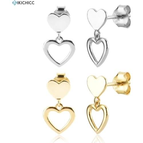 KIKICHICC 925 Sterling Silver Love Heart Stud Earring Piercing Clips Luxury Jewelry Pendiente Jewelry Plain Drop France Wedding