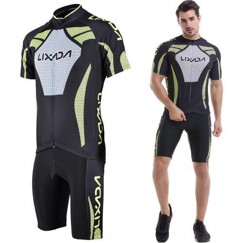 Lixada Cycling Jersey Set Men Short Sleeve Cycling Jersey Soft Padded MTB Bike Sportswear Suit Anti-UV Breathable Cycling Cloth