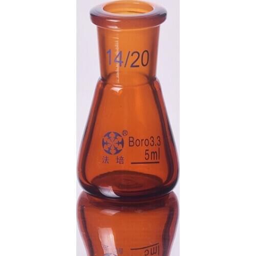 Brown conical flask with standard ground-in mouth,Capacity 5ml,joint 14/20,Erlenmeyer flask with standard ground mouth