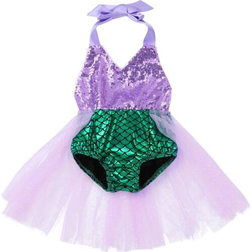 Baby Girls One-piece Swimwear Halter Cute Scales Printed Sequined Mesh Patchwok Swimsuit Children Swimwear Beach Bathing Suit