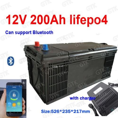 GTK 12V 200AH Lifepo4 lithium battery bluetooth BMS APP 12.8V 200Ah for Marine Tourist boat Solar energy storage + 20A Charger