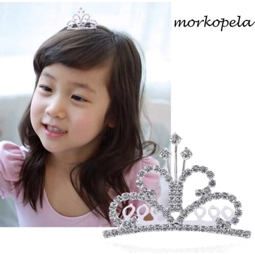 Morkopela Flower Girls Small Tiara Hair Comb For Children Clear Stone Kids Mini Tiara Hair Accessories