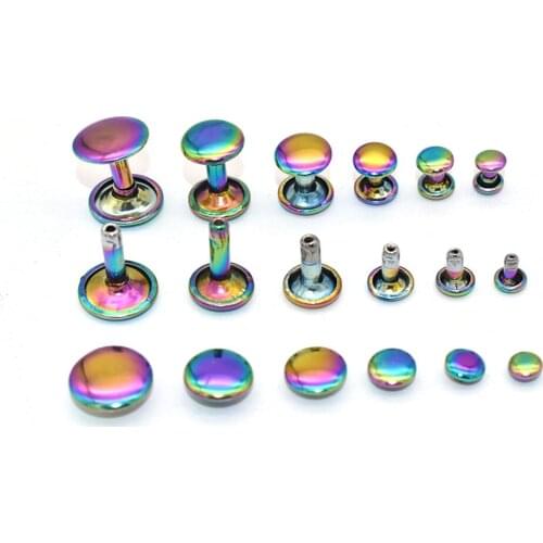 Metal Double Cap Leather Rivets - Rainbow 6 Size Metal Rapid Rivet Studs for Leather Craft Clothes/Shoes/Bags/Belts Repair