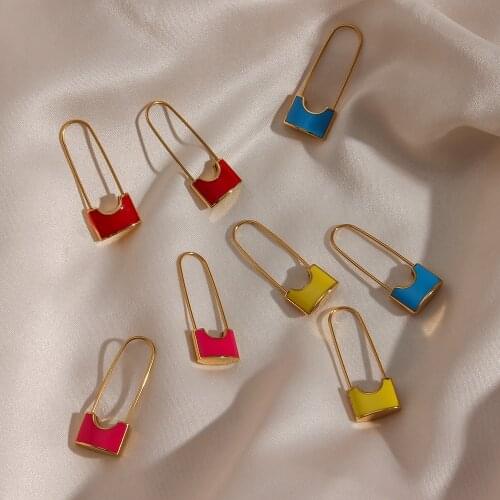 Trendy Red Pink Yellow Blue Lock Earrings For Women Stainless Steel Gold Plated Waterproof Tarnish Free Party Jewelry For Girls