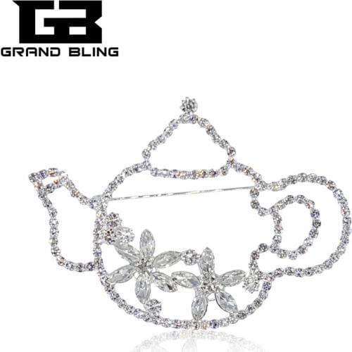Fancy Design of Crystal Teapot Brooch Pin Jewelry