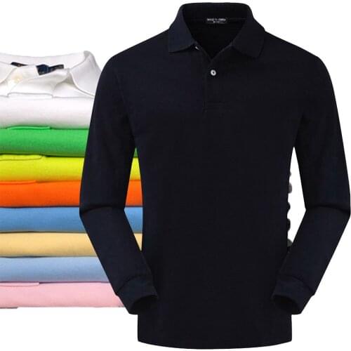 High Quality Piqué Mesh 100% Cotton Men Long-Sleeve T-Shirts Pure color Casual Autumn Men Male Lapel Tops Tee XS-4XL P812