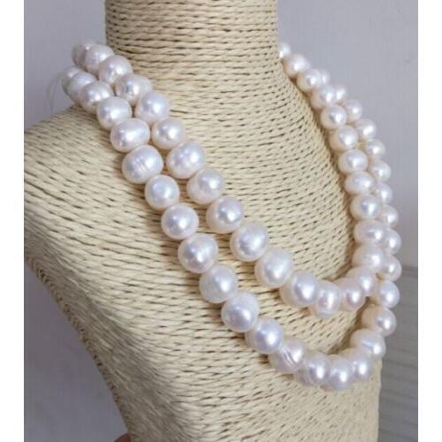 Double strands 12-13mm south sea baroque white pearl necklace 18"19"