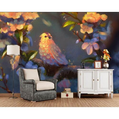 Papel de parede Birds Painting Art Branches Animal 3d wallpaper,living room bedroom TV background kitchen wall papers home decor