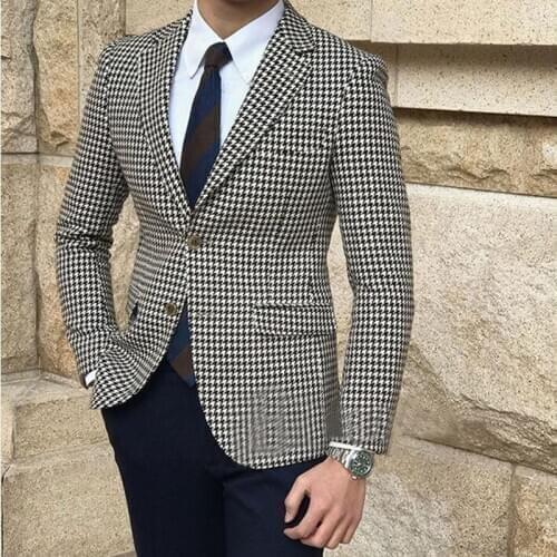 Houndstooth Casual Men Suits for Groom Tuxedos Wedding Party Tuxedos For Men Dinner Wear Best Man Suit Blazer With Pants