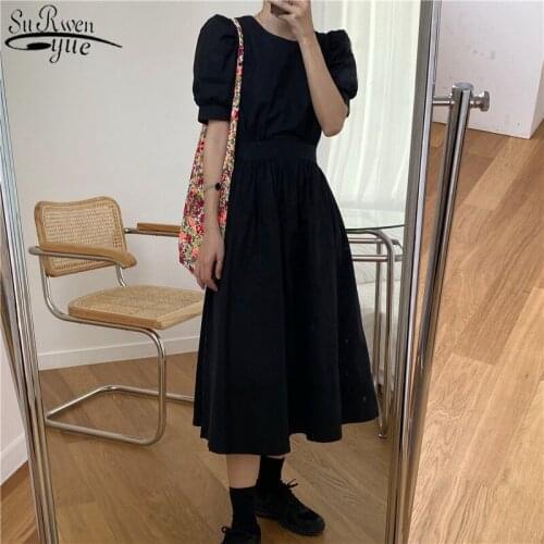 Simple Casual Loose Women Summer Dress 2021 Short Sleeve Female Dress A-Line Solid Color Sexy Dresses Fashion Robe Femme 14040