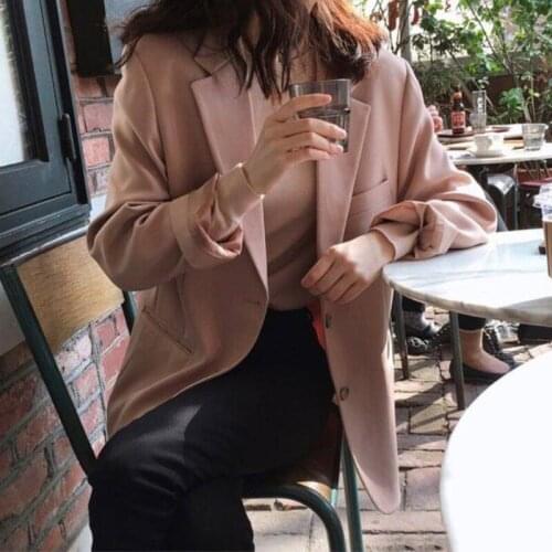 Pink Blazer Jacket Womens Retro Design Small Hong Kong Style Korean Loose and Versatile Womens Suit