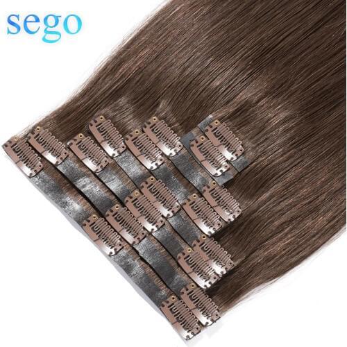 SEGO 22" 90g-110g 100% Real Hair Clip in Human Hair Extension Seamless PU Tape in Clip in Manchine Remy Brazilian Hair 8Pcs/set