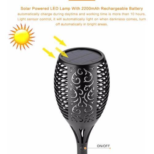 Solar Flame Flickering Outdoor Lawn garden Solar light Smart Tiki Torch Light Solar Torches Dancing Flames Landscape Light