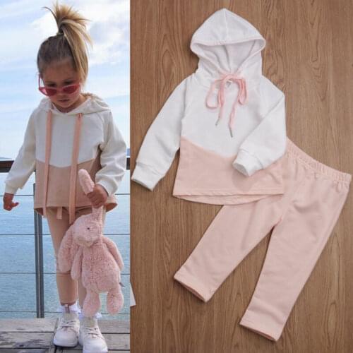 1-4 Years Baby Girls Hooded Outfits Pink Patchwork Hooded Sweatshirt Long Pants Girls Outfits Tracksuits For Girls Clothing Set