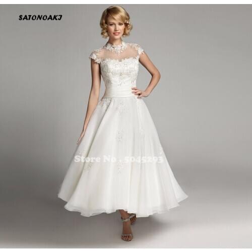 Vintage Romantic 2020 A-Line Short Wedding Dresses Ankle Length Elegant Bridal Gowns Vestido De Noiva Robe Mariage Online Shop