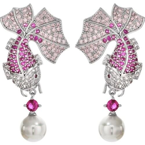 High quality fashion goldfish pearl zircon earrings women/girls wedding party sweet and romantic jewelry gifts ER-469