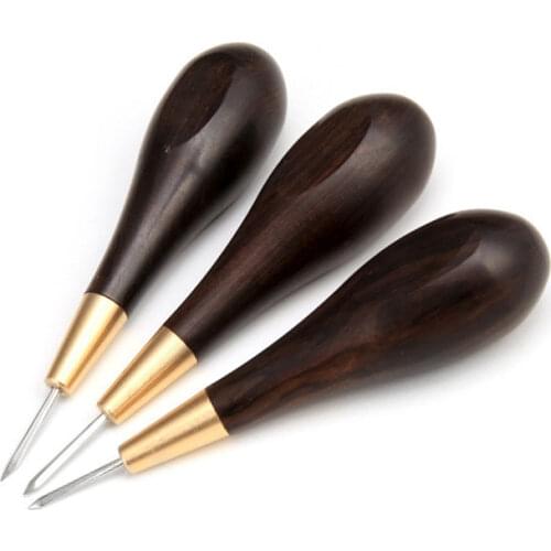 High-grade Wood /brass / Steel Craft Leather Sewing Diamond Awl Hand Stitcher Leather perforation Needle Kit Fix Tool