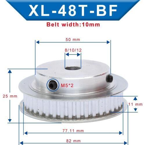 XL 48T Timing Pulley Bore 8/10/12 mm Teeth Pitch 5.08 mm Aluminum Pulley Wheel slot Width 11 mm For 10 mm XL Timing Belt