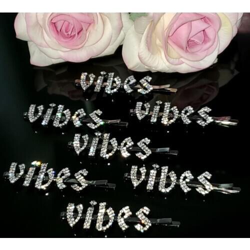 Crystal Gothic Letters Hairclip "Vibes" Word Hair Clip Hairpins Hairgrips Luxury Hair Accessories Hair Jewelry Gift WHOLESALE