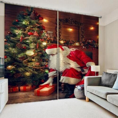 Santa Curtains Old Santa Claus Window Curtain Happy New Year Home Decor Christmas Night Living Room Bedroom Kitchen Draps