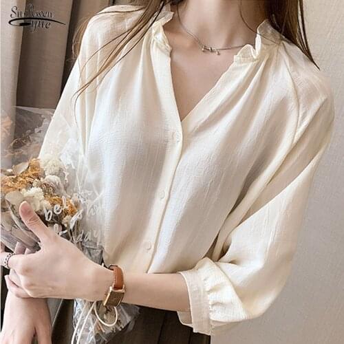 Plus Size 4XL Women Shirts 2020 Autumn New V-Neck Long Sleeve Chiffon Blouses Women Female Clothing Office Lady Tops Blusa 10481
