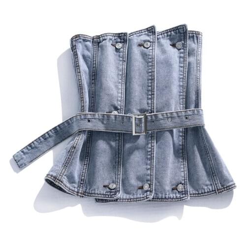 2020 Spring Denim Vest Tops Women Harajuku Sleeveless Strapless Sexy Solid Jeans Vest Women Jacket Vintage Slim Waistcoat G269